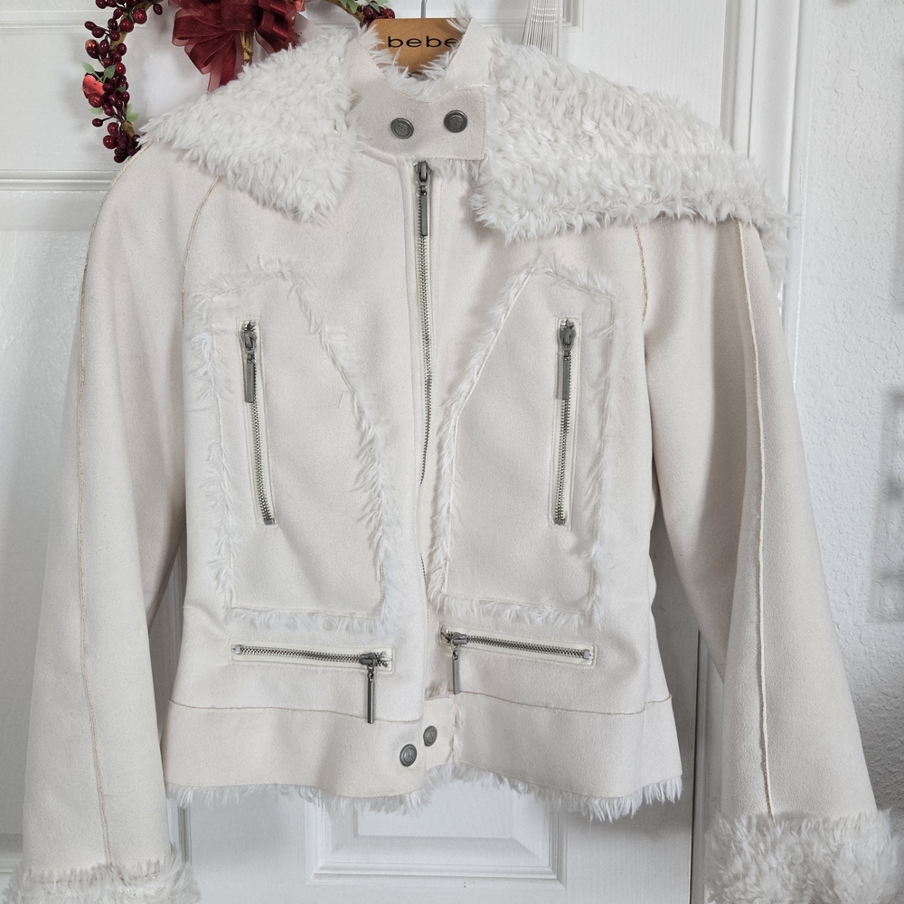 Bebe White Super Soft Faux Fur Women's Jacket